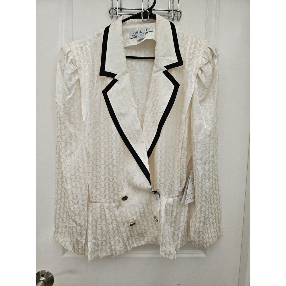 Women's Vintage Argenti 100% Silk Ivory Blazer Jacket Size 14 NWT